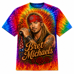 Bret Michaels Rainbow Flame 3D Shirt for Rock Legends Fans