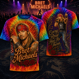 Bret Michaels Rainbow Flame 3D Shirt for Rock Legends Fans