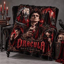 Dracula Vampire Goblet And Crimson Portraits Fleece Blanket For Fans Of Gothic Nights NDN Standalone Blanket
