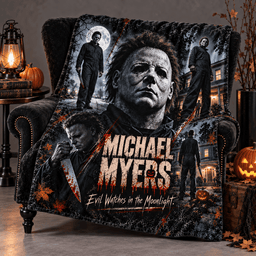 Michael Myers Pale Mask And Moonlit House Fleece Blanket For A Halloween Horror Marathon NDN Standalone Blanket