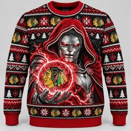 Chicago Blackhawks Merch Doctor Doom Ugly Christmas Sweater Winter Apparel Christmas Gifts