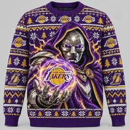 Los Angeles Lakers Merch Doctor Doom Ugly Christmas Sweater NBA Xmas Party Outfits Ideas