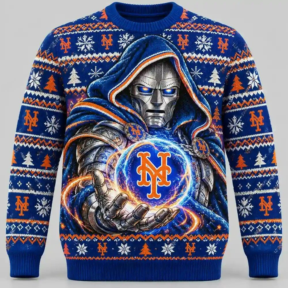 New York Mets Merch X Doomsday Doctor Doom Ugly Christmas Sweater Christmas Vacation Apparel