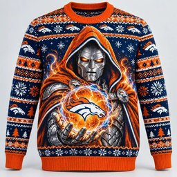 Denver Broncos Merch Doctor Doom Ugly Christmas Sweater Broncos Football Festive Attire