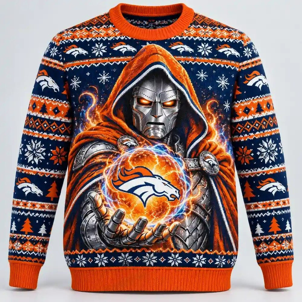 Denver Broncos Merch Doctor Doom Ugly Christmas Sweater Broncos Football Festive Attire