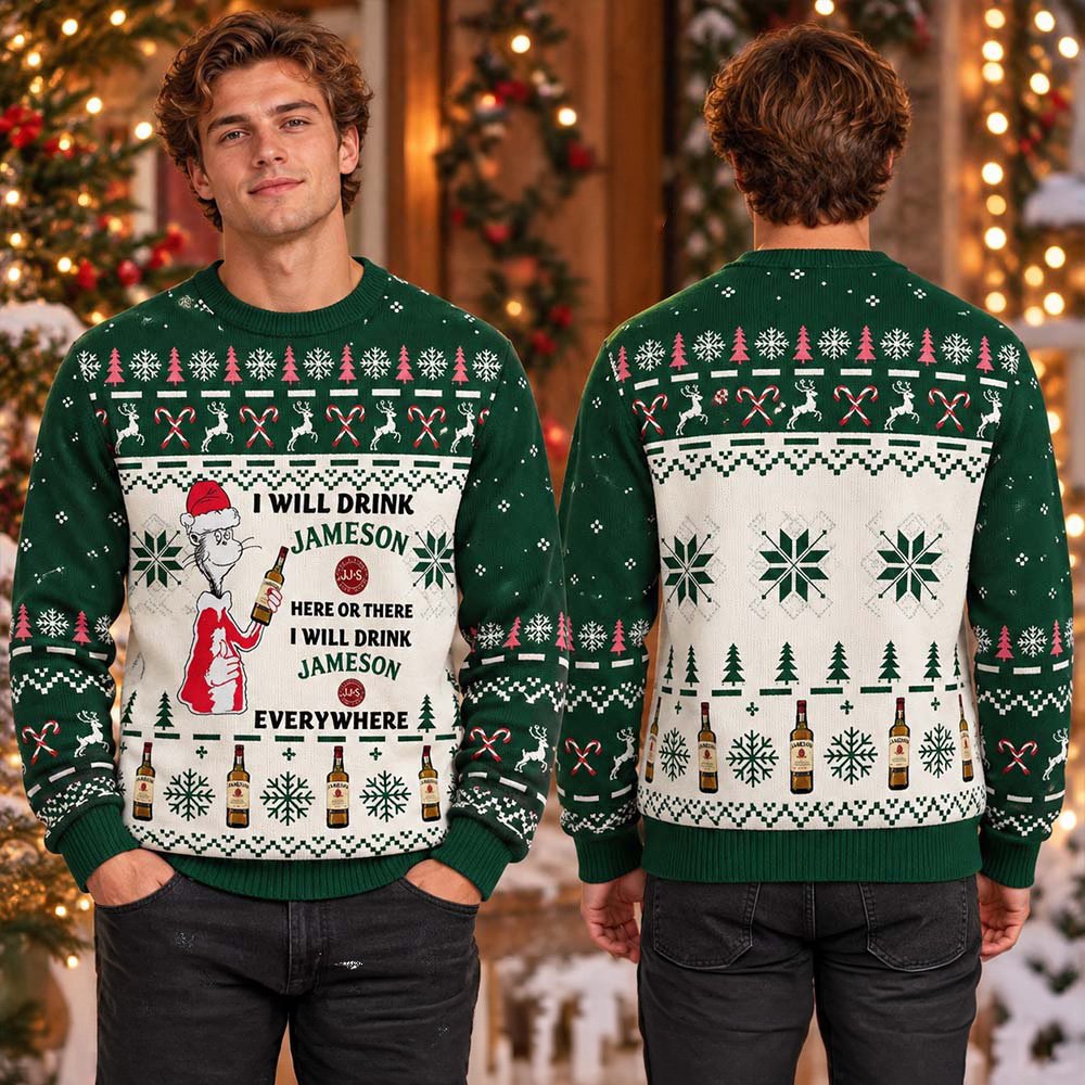Jameson Dr Seuss I Will Drink Jameson Ugly Christmas Sweater Festive Clothing Xmas Outfits