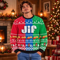 JIF Peanut Butter Ugly Christmas Sweater Casual Christmas Outfits Festive Clothing Gifts