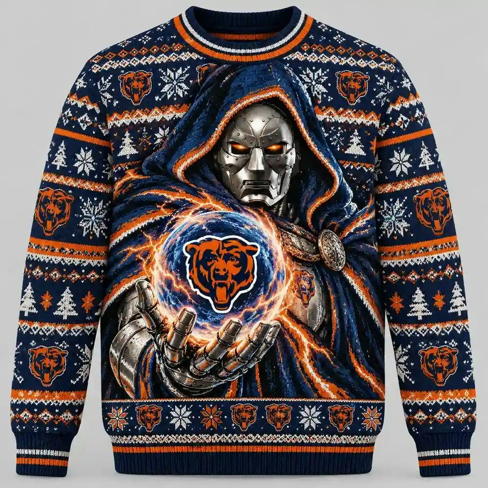 Chicago Bears Merch Doctor Doom Ugly Christmas Sweater Winter Clothes Xmas Football Sweater