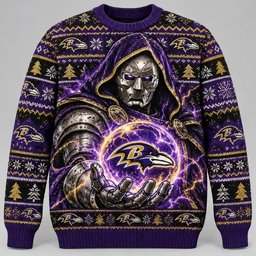 Baltimore Ravens Merch Doctor Doom Ugly Christmas Sweater Xmas Party Outfits Gifts
