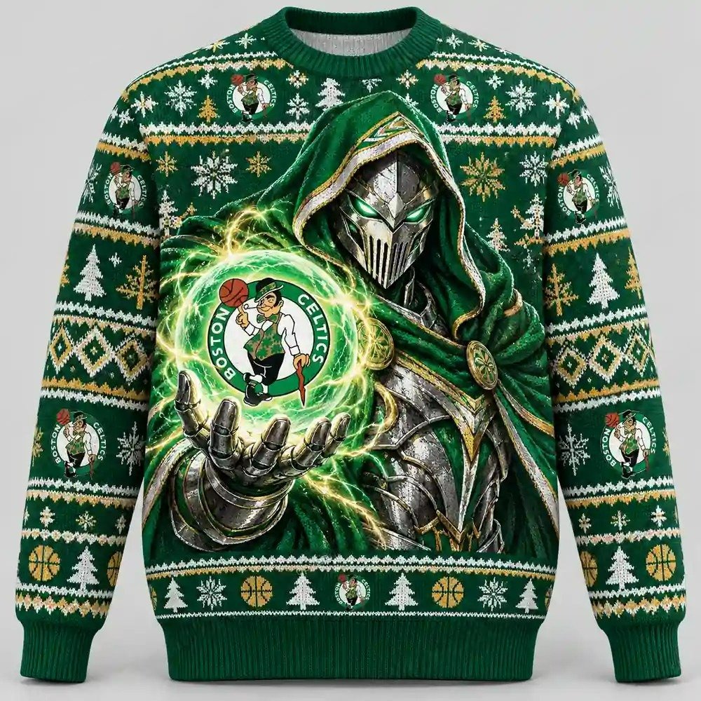 Boston Celtics Merch Doctor Doom Ugly Christmas Sweater Warm Clothes For Winter Gifts
