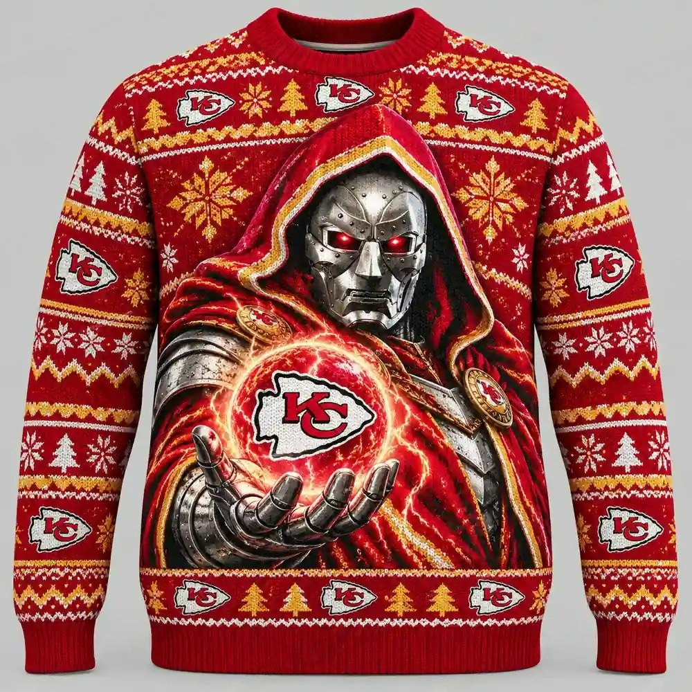 Kansas City Chiefs Merch Doctor Doom Ugly Christmas Sweater Winter Apparel Christmas Gifts