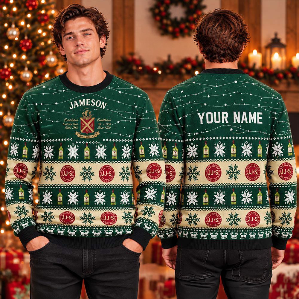 Personalized Jameson Irish Whiskey Ugly Christmas Sweater Custom Xmas Clothing Gifts