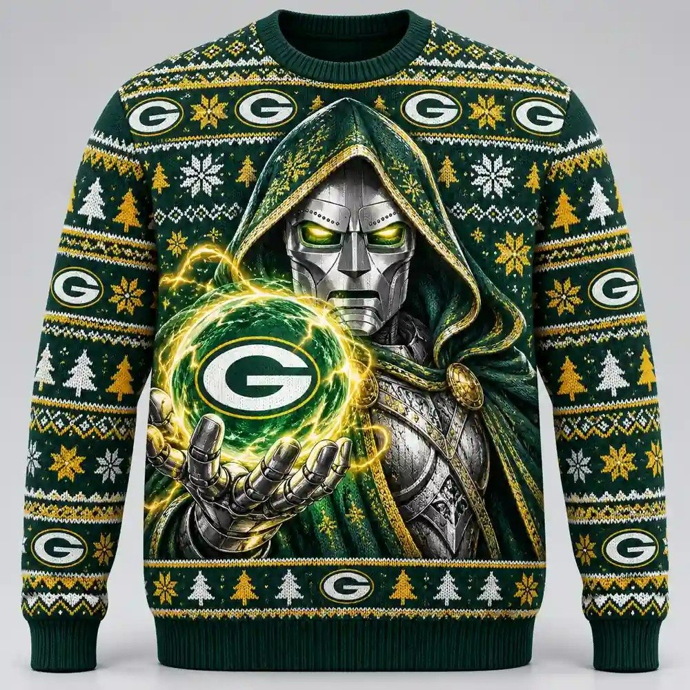 Green Bay Packers Merch Doctor Doom Ugly Christmas Sweater Marvel Christmas Day Outfit