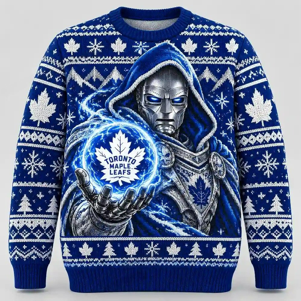 Toronto Maple Leafs Merch Doctor Doom Avengers Doomsday Ugly Christmas Sweater NHL Apparel
