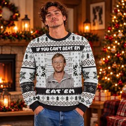 Jeffrey Dahmer Mugshot Ugly Christmas Sweater Christmas Day Outfit Festive Apparel