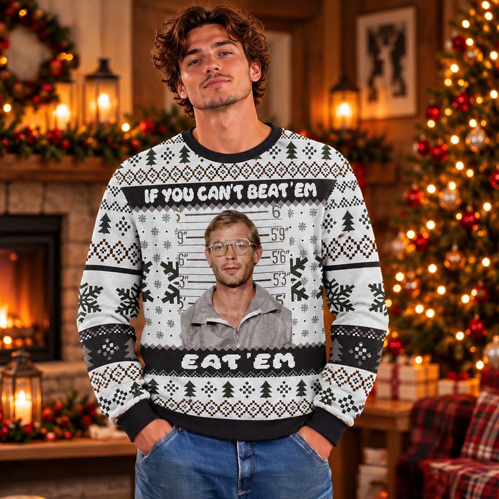 Jeffrey Dahmer Mugshot Ugly Christmas Sweater Christmas Day Outfit Festive Apparel