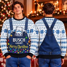 Busch Light Beer Merry Christmas Ugly Christmas Sweater Holiday Vacation Apparel Xmas Gifts