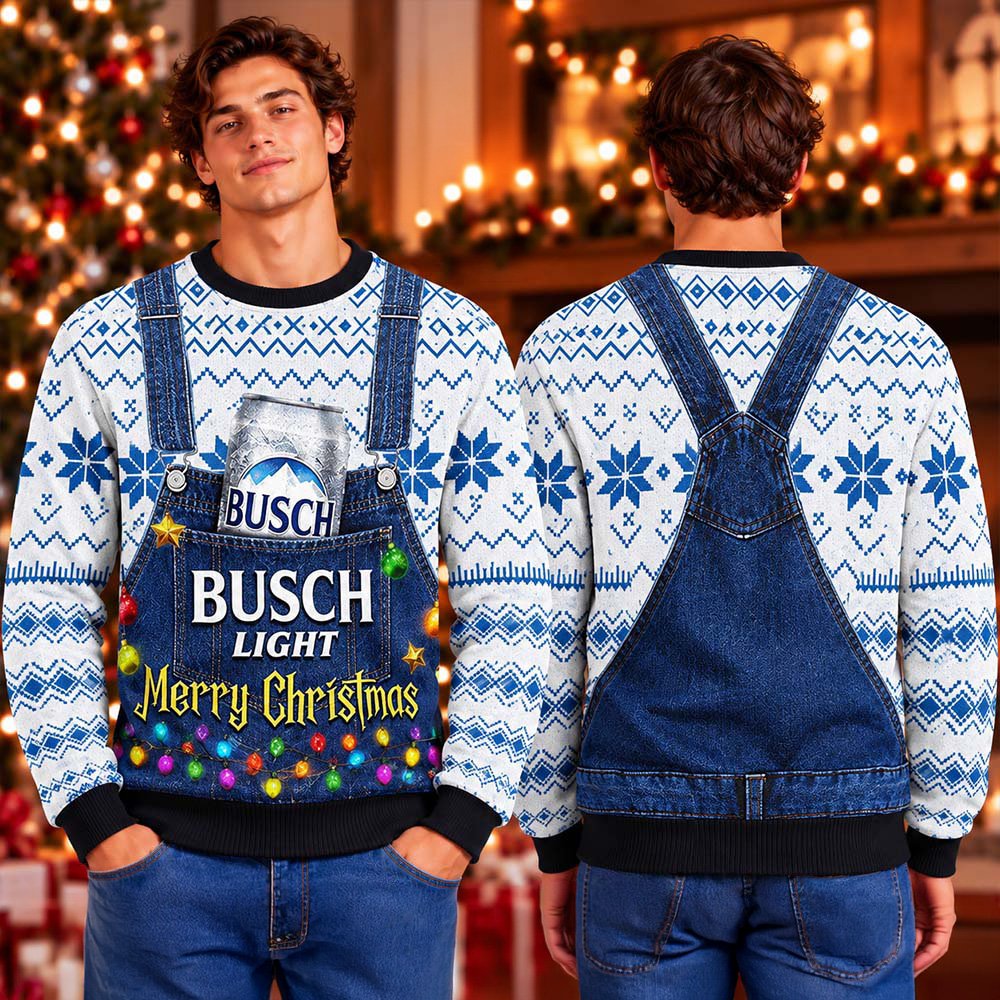 Busch Light Beer Merry Christmas Ugly Christmas Sweater Holiday Vacation Apparel Xmas Gifts