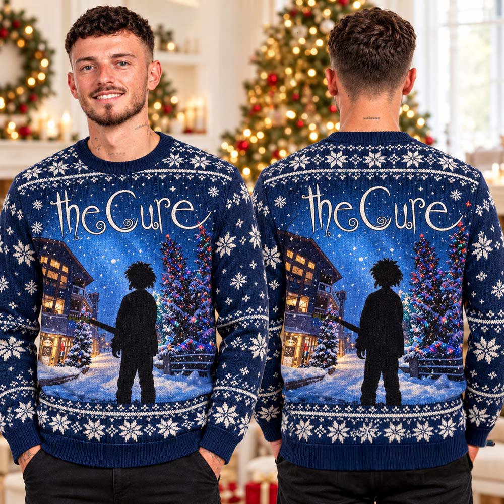 The Cure Merch Snowy Christmas Village Guitarist Ugly Christmas Sweater Holiday Apparel Gifts