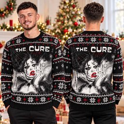 The Cure Merch Gothic Girl Red Lips Ugly Christmas Sweater Rock Band Xmas Sweater Gifts