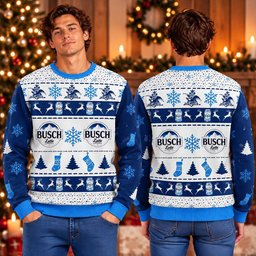 Busch Latte Breezy Snowflakes And Stocking Ugly Christmas Sweater Cute Christmas Sweater