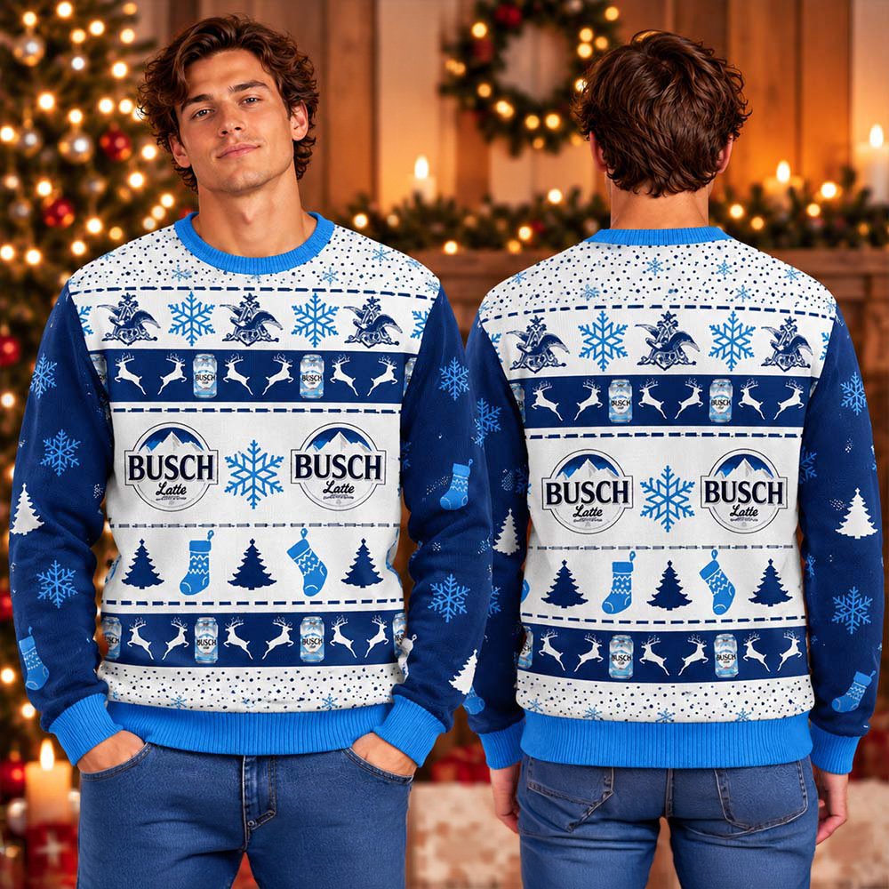 Busch Latte Breezy Snowflakes And Stocking Ugly Christmas Sweater Cute Christmas Sweater