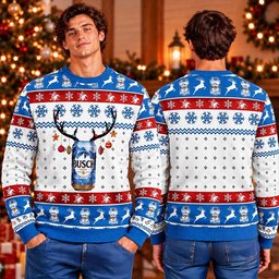 Busch Light Beer Reindeer Snowflakes Ugly Christmas Sweater Casual Christmas Party Outfits