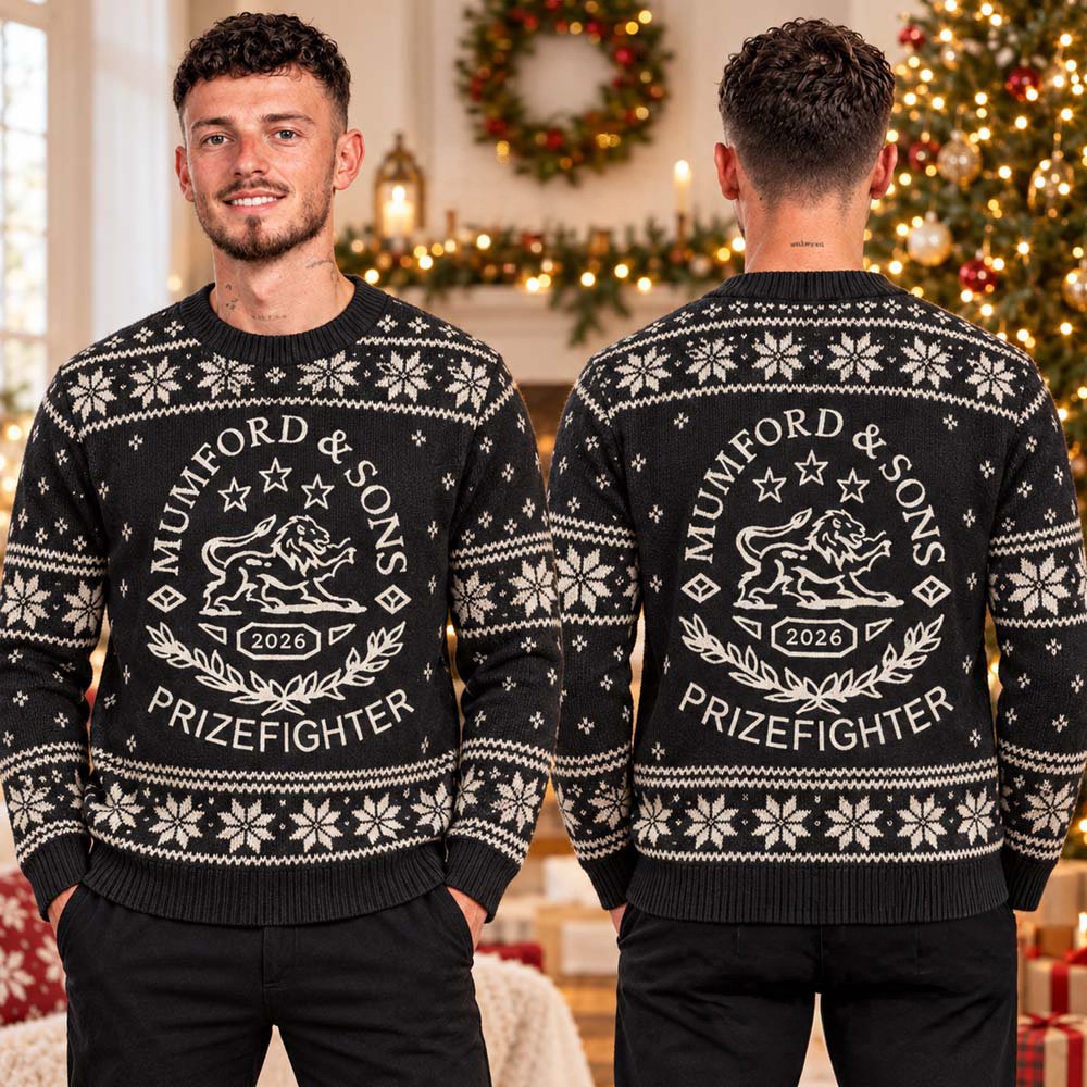Mumford And Sons Merch Prizefighter 2026 Lion Crest Ugly Christmas Sweater Xmas Attire Gifts