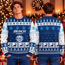 Busch Light Blue Ugly Christmas Sweater Christmas Vacation Clothing Xmas Gifts