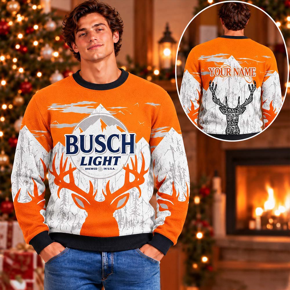 Personalized Busch Light Beer Reindeer And Mountain Ugly Christmas Sweater Xmas Clothes Gifts