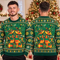 The Cure Merch Colorful Cats Green Ugly Christmas Sweater Cold Weather Clothes Xmas Gifts