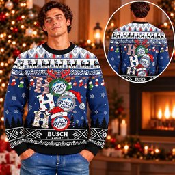 Busch Light HoHoHo Santa Hat And Holiday UGly Christmas Sweater Xmas Attire Gifts Ideas