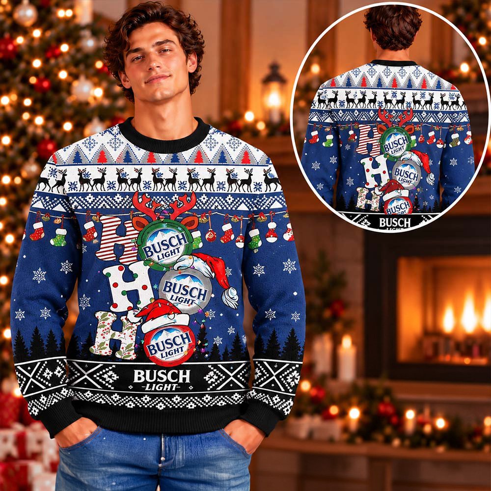 Busch Light HoHoHo Santa Hat And Holiday UGly Christmas Sweater Xmas Attire Gifts Ideas