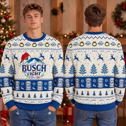 Busch Light Logo Ugly Christmas Sweater Funny Ugly Holiday Sweater Christmas Clothes