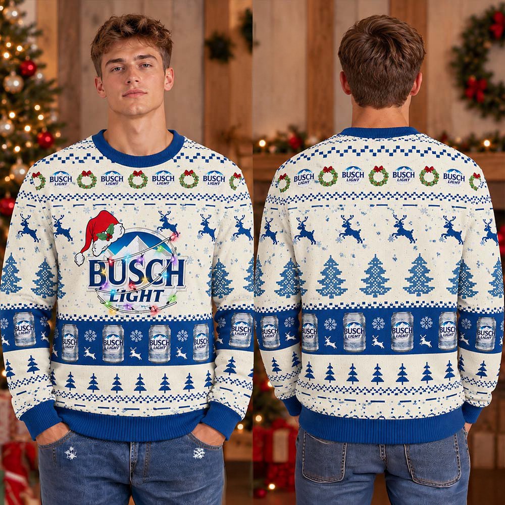 Busch Light Logo Ugly Christmas Sweater Funny Ugly Holiday Sweater Christmas Clothes