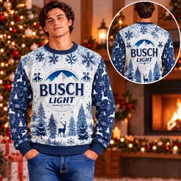 Busch Light Big Logo With Pine Tree Ugly Christmas Sweater Christmas Vacation Apparel Gifts