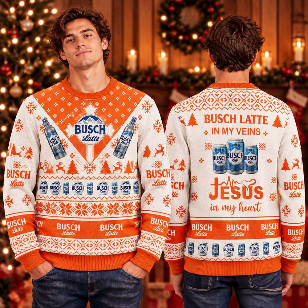 Busch Latte In My Veins Jesus In My Heart Ugly Christmas Sweater Xmas Outfits Gifts