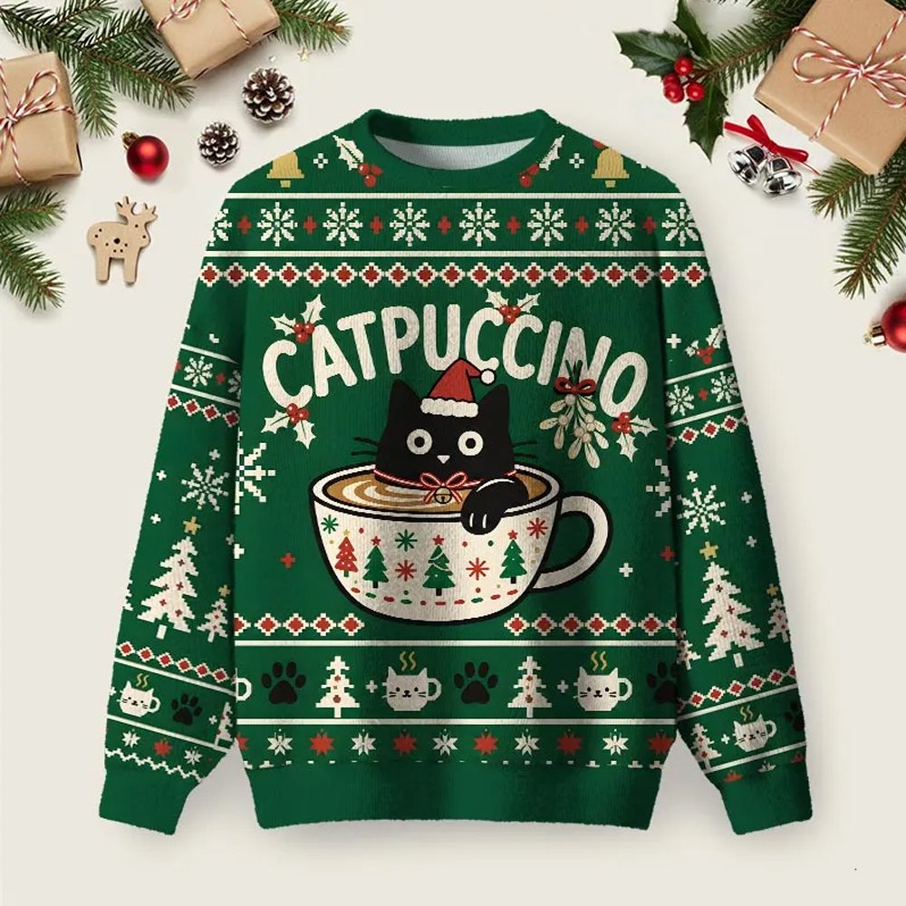 Catpuccino Ugly Christmas Sweater Cute Christmas Outfits Ideas Xmas Apparel Gifts.png