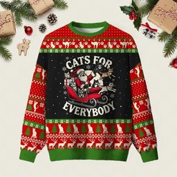 Cats For Everybody Ugly Christmas Sweater Xmas Party Clothes Winter Attire Gifts
