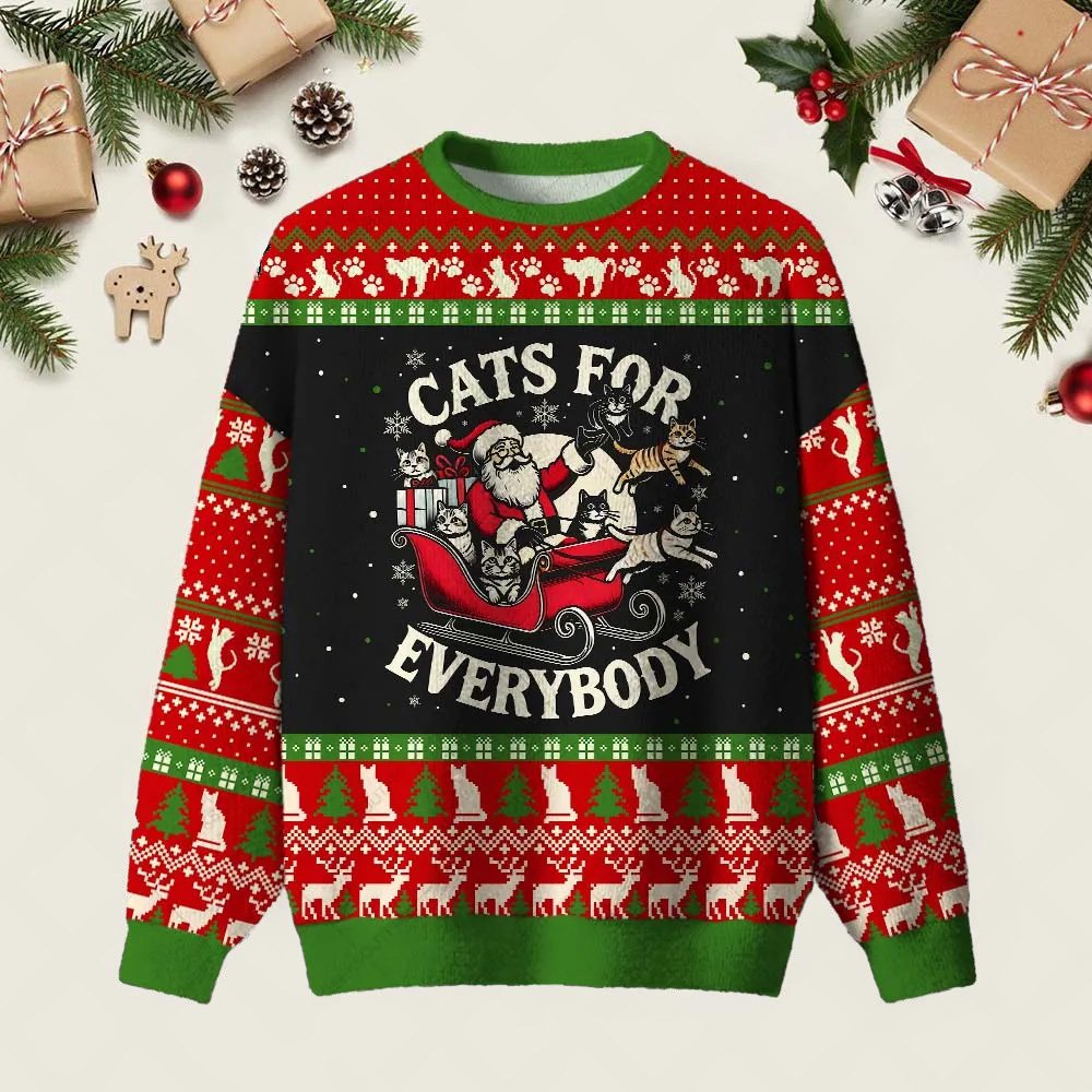 Cats For Everybody Ugly Christmas Sweater Xmas Party Clothes Winter Attire Gifts
