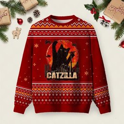 Black Cat Catzilla Ugly Christmas Sweater Christmas Vacation Clothing Cute Xmas Attire.jpeg