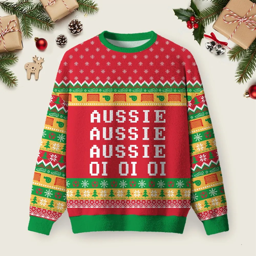 Aussie Aussie Aussie Oioioi Ugly Christmas Sweater Casual Christmas Outfits Xmas Apparel.png