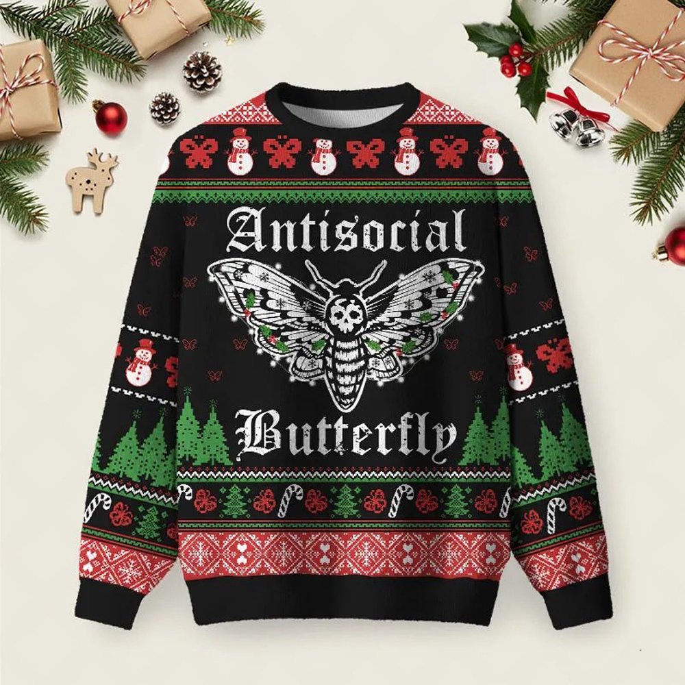 Antisocial Butterfly Ugly Christmas Sweater Family Christmas Sweaters Xmas Clothes Gifts.jpeg