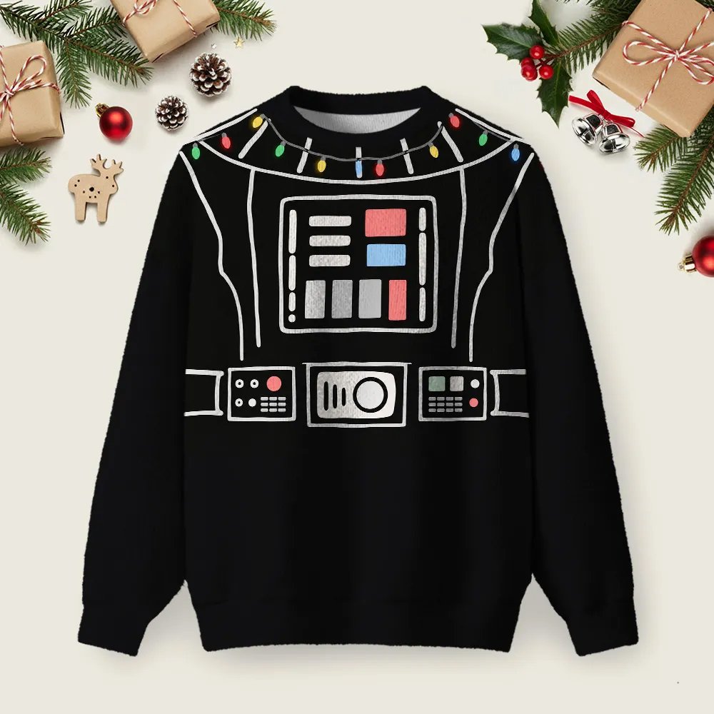 Dark Lord Chest Piece Armor Ugly Christmas Fuzzy Fleece Sweatshirt.png