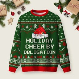 Holiday Cheer By Obligation Green Ugly Christmas Sweater Xmas Outfits Ideas Christmas Apparel.png