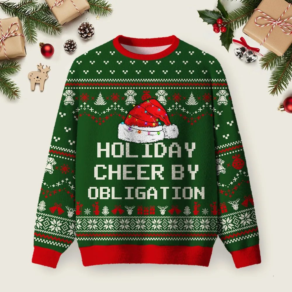 Holiday Cheer By Obligation Green Ugly Christmas Sweater Xmas Outfits Ideas Christmas Apparel.png