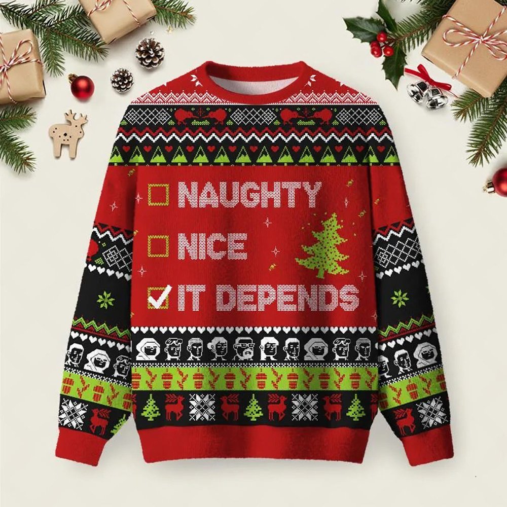 It Depends Ugly Christmas Sweater Festive Clothing Christmas Outfits Ideas Gifts.jpeg