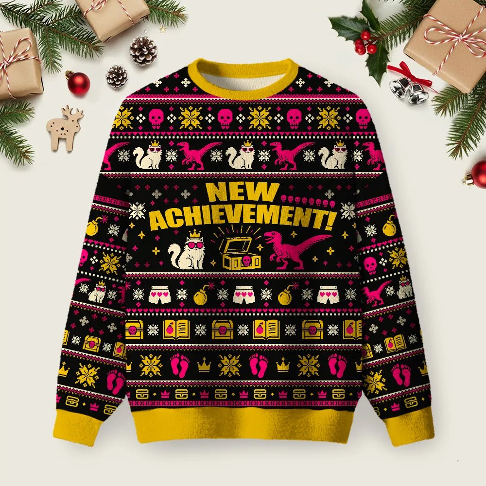 New Achievement Gamer Ugly Christmas Sweater Festive Clothing Christmas Apparel.png