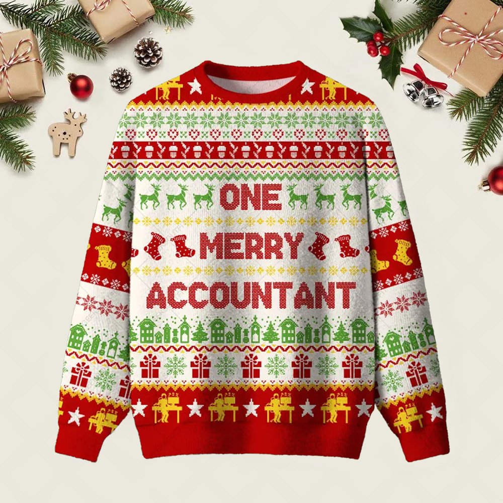 One Merry Accountant Ugly Christmas Sweater Festive Clothing Christmas Apparel Gifts