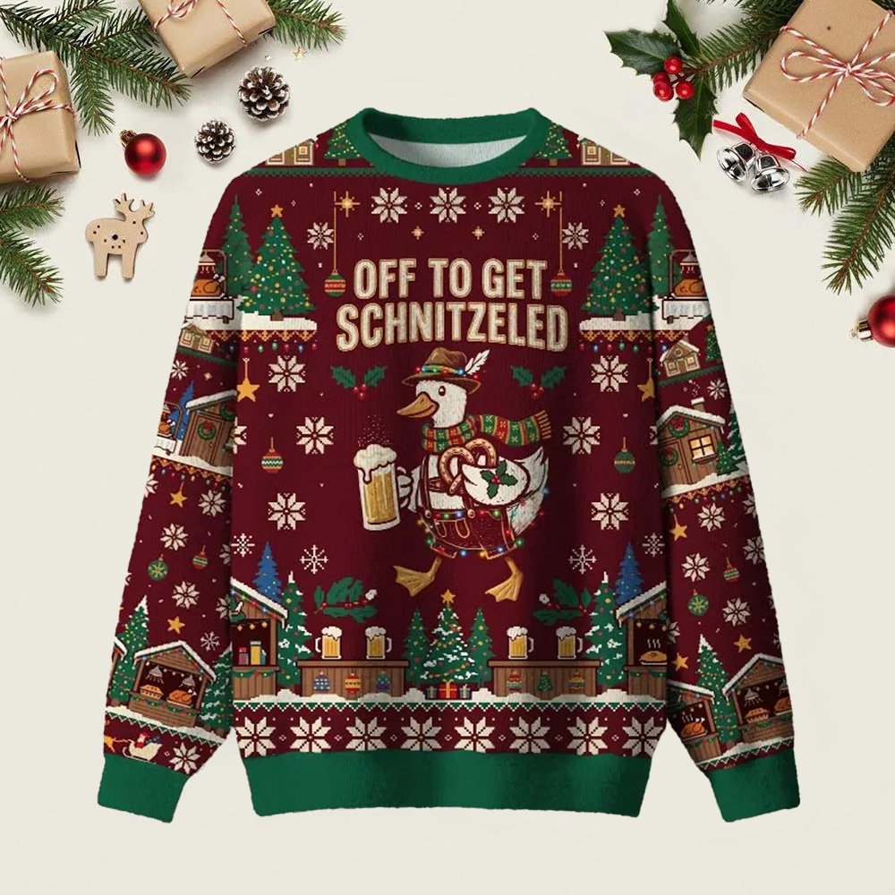 Off To Get Schnitzeled Ugly Christmas Sweater Christmas Day Clothes Xmas Attire Presents